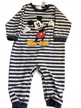 H&M Disney Mickey Mouse Navy and White Striped Baby Coverall Romper 6-9 Months